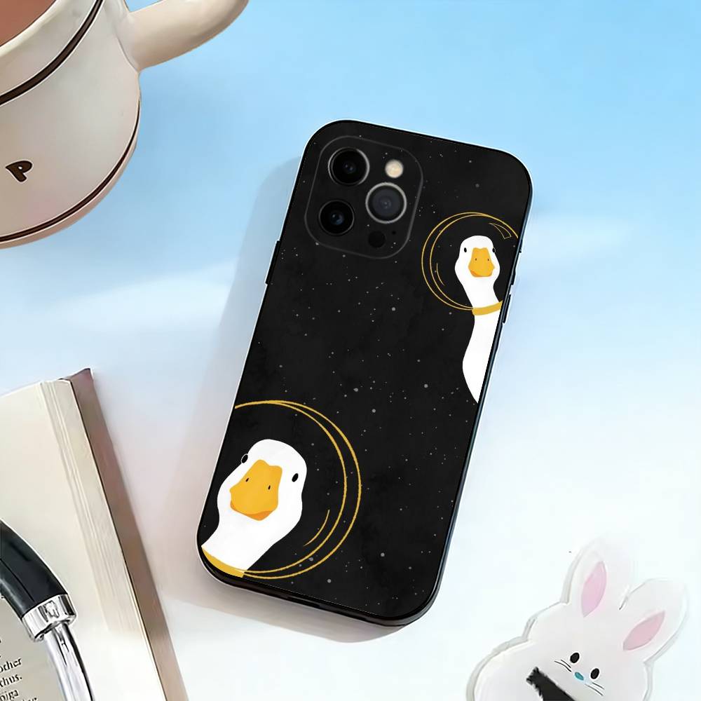 Милый Утенок Чехол для Телефона для iPhone 17, 16, 15, 14, 13, 12, 11 Plus, Pro Max, Другие Мягкий Черный Чехол