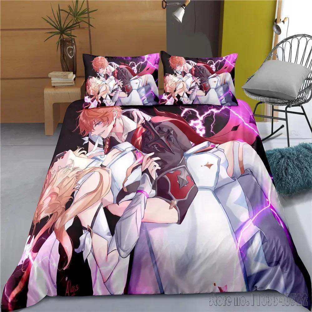 Indecor Genshin Impact Keqing Duvet Cover Set HD Одеяло Cover для детей Постельные комплекты Постельное белье Декор для спальни