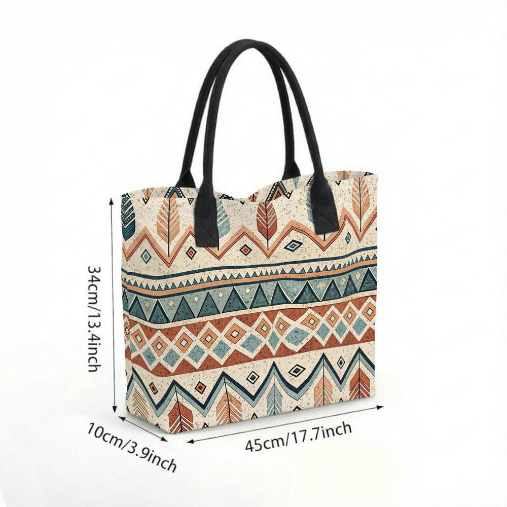 Boho Geometric Tote Bag Casual Canvas Shoulder Bag for Daily Shopping Travel