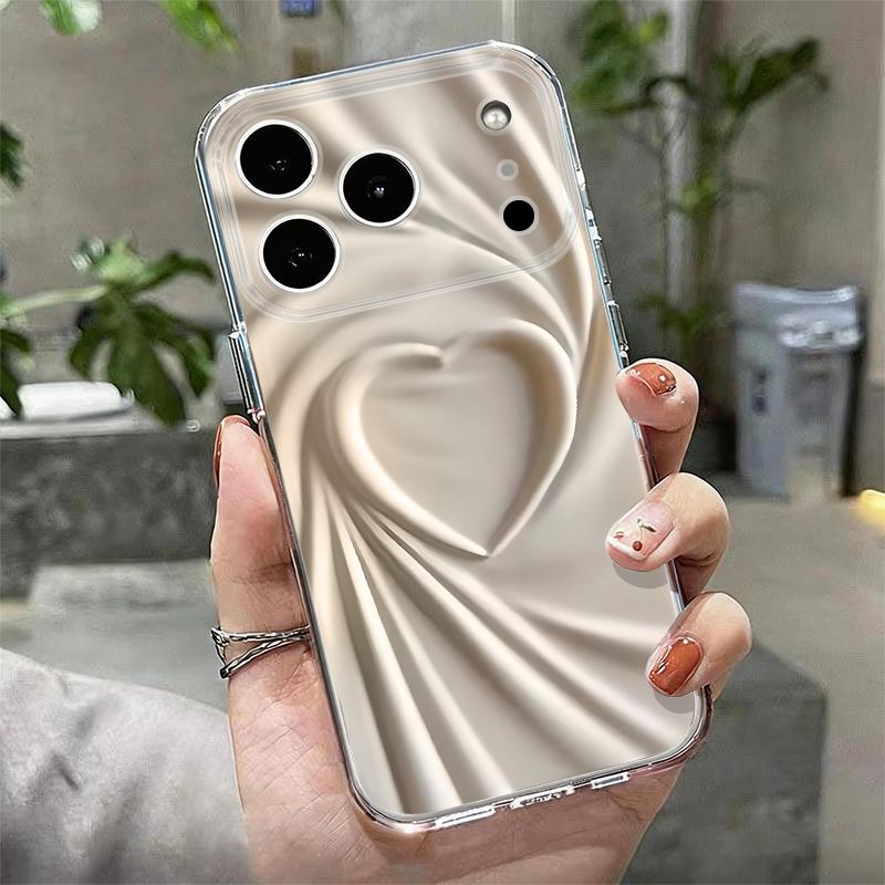 Шелковый Чехол с Узором Сердечки для iPhone 17 Pro Max Coque iPhone 16 15 14 13 Pro Max 11 Прозрачный Мягкий Силиконовый Чехол из ТПУ