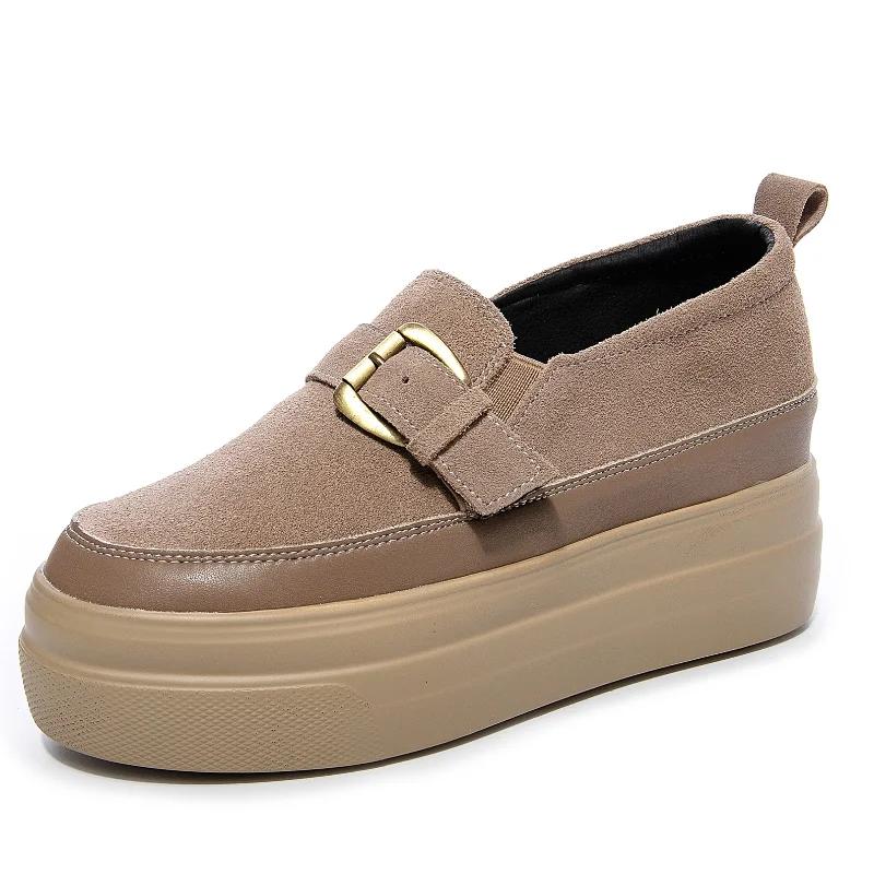 Туфли на толстой подошве женские весенние новые из натуральной кожи универсальные черные повседневные высокие женские туфли на платформе кроссовки высокие (5-8 см