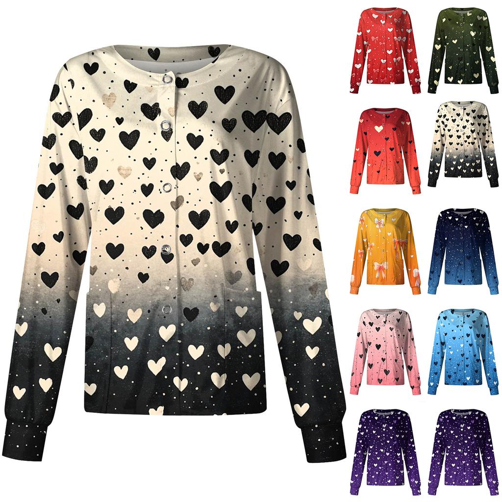 Женская повседневная модная куртка с длинным рукавом, воротником-стойкой, на одной пуговице, с принтом ко Дню святого Валентина, рабочая куртка, топы