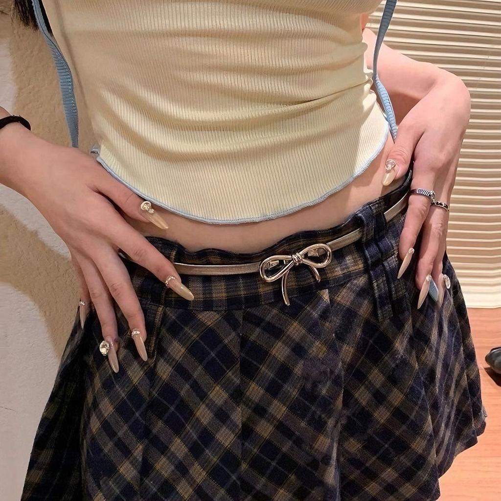 Elegant bow elastic stretch waistband women's spring new style vintage classic metal chain waist belt accessory