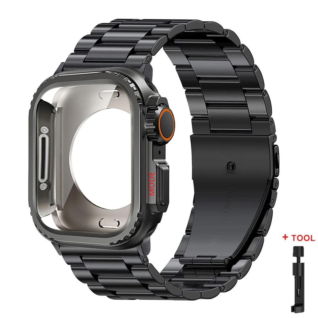 Чехол+Ремешок для Apple Watch Ultra 2 Ремешок 49мм 46мм 42мм 45мм 44мм Браслет из нержавеющей стали IWatch Серии 10 9 8 7 SE Металлический Чехол