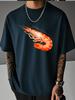 Unisex White Crew Neck Short Sleeve Tee Vivid Orange Cooked Shrimp Seafood Print Loose Casual Male Daily Street Summer Fashion Tops