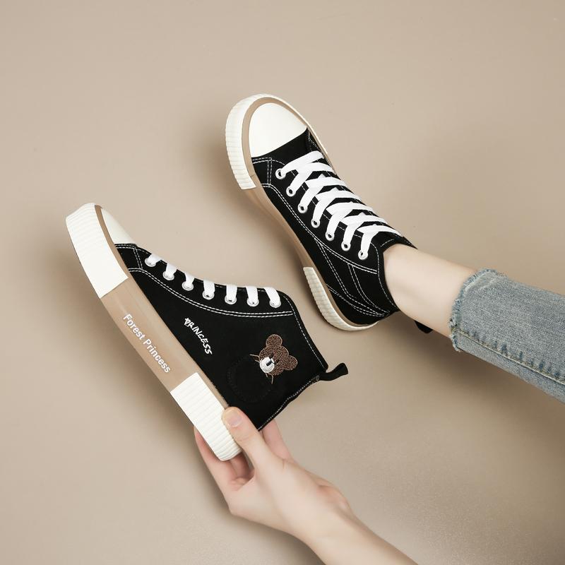 High top canvas shoes for women, spring and autumn 2026 model year student board shoes for women, flat bottomed sports and casual women's shoes