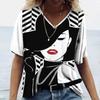 Ladies' V-neck T-shirt 3D Digital Printing Art Abstract Face Fashion Casual Trend Printed Short Sleeved Shirt