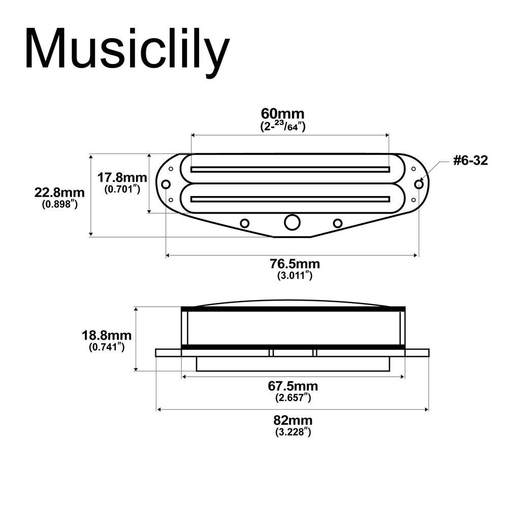 Musiclily Pro Alnico 5 Hot Rails Хамбакер Super для Stratocaster Электрогитары Черный Звукосниматель Single-Size, 13.2K Дисторшн, Гитар,