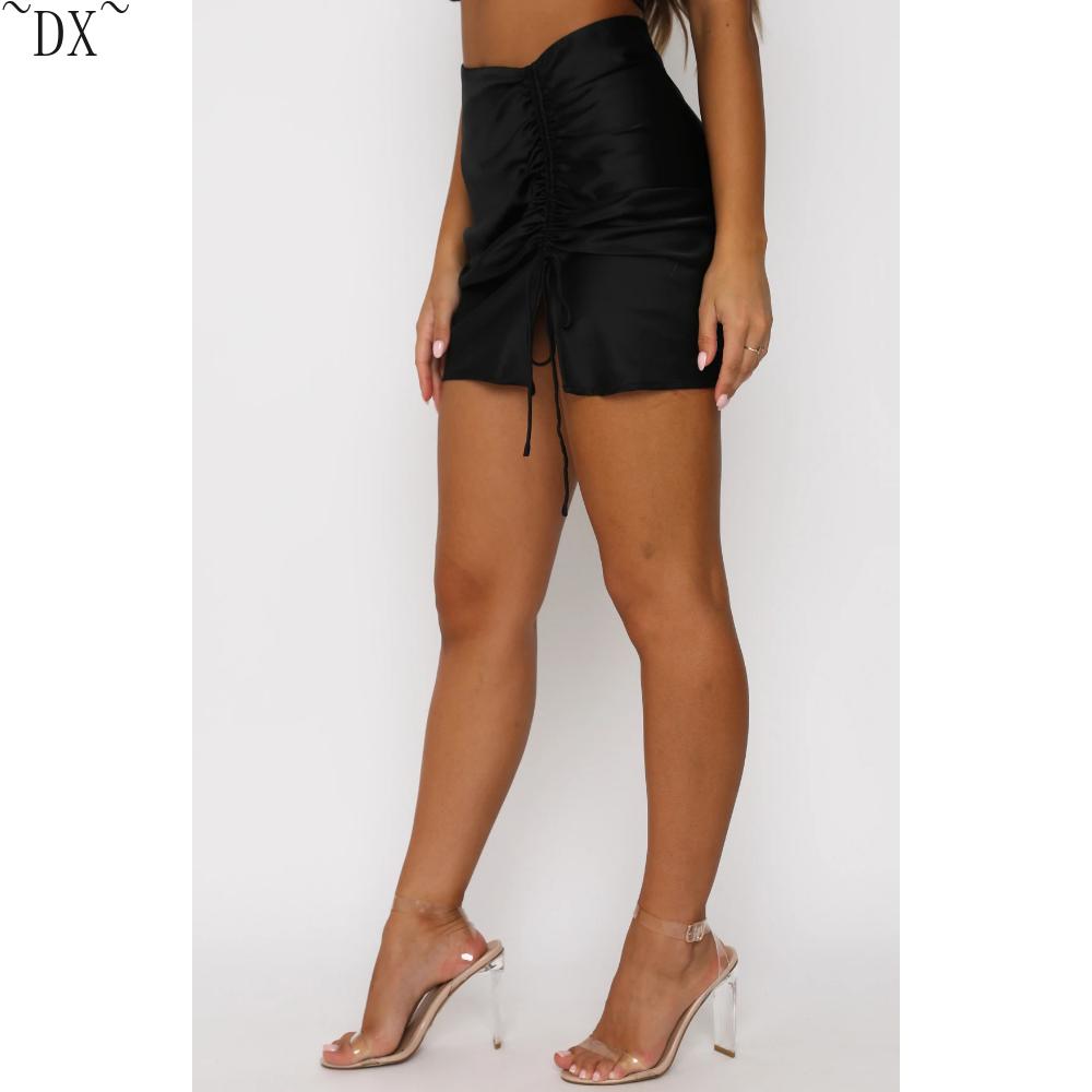 DX ~ ~ однотонная плиссированная юбка на бедрах с запахом, европейская и американская сексуальная атласная полуюбка с высокой талией на молнии, женское летнее платье