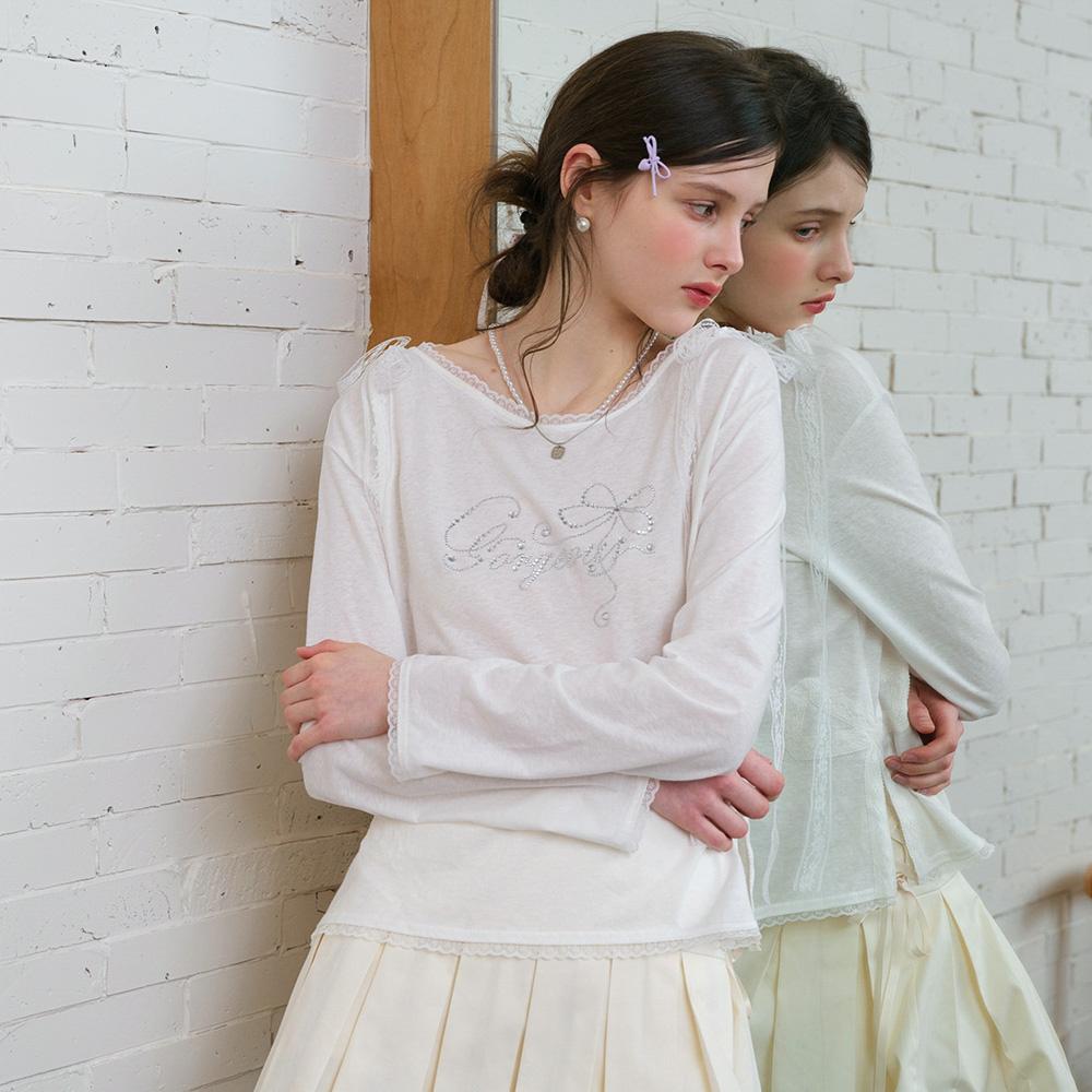 CEST MOIDEW Cest_Rhinestone Lace Long Sleeve Top