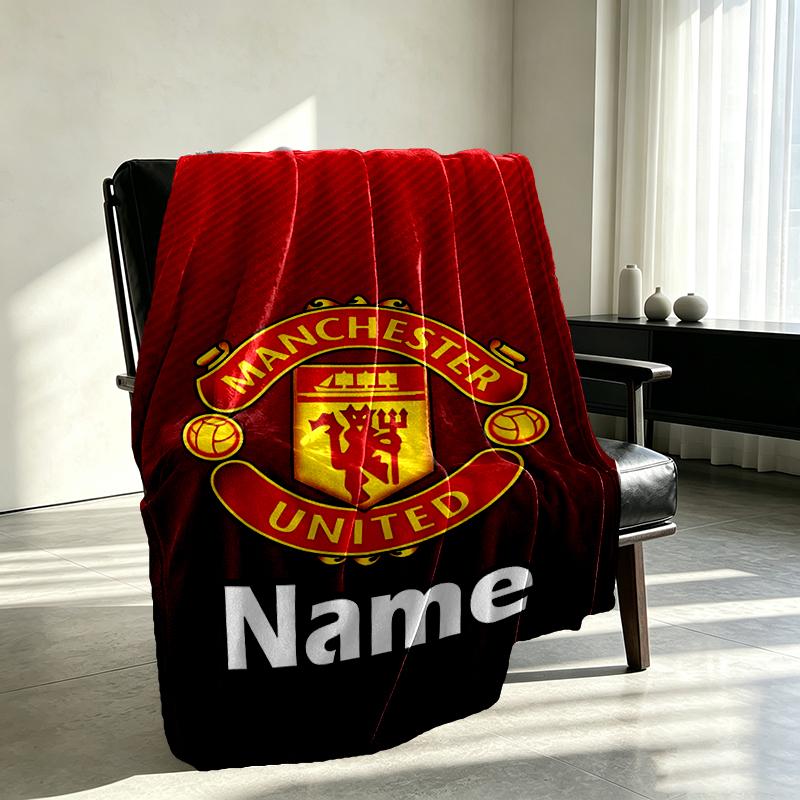Custom Name Personalized Manchester Football F.C Print Blankets, Home Decor, Bedroom, Sofa, Camping, Couch, Gifts for Birthday Christmas