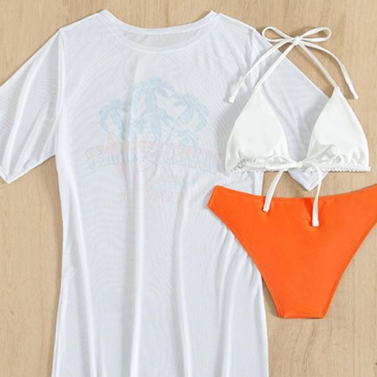 3 шт./компл., сексуальный женский комплект бикини, однотонный бюстгальтер с лямкой на шее, трусы с низкой посадкой, прозрачные трусы на шнуровке