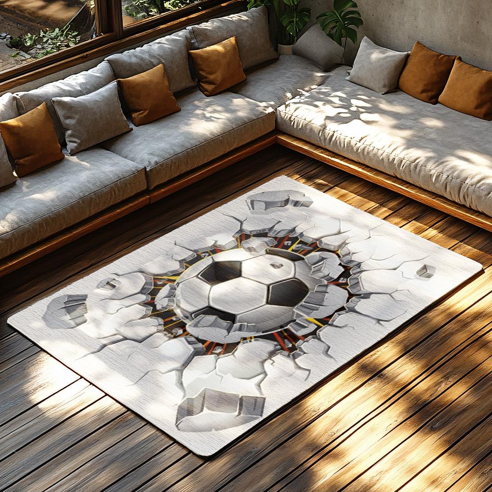 Tuniu Soccer Ball Cracks Rug Non-Slip Living Room Floor Mat Decorative Carpet 140x90cm