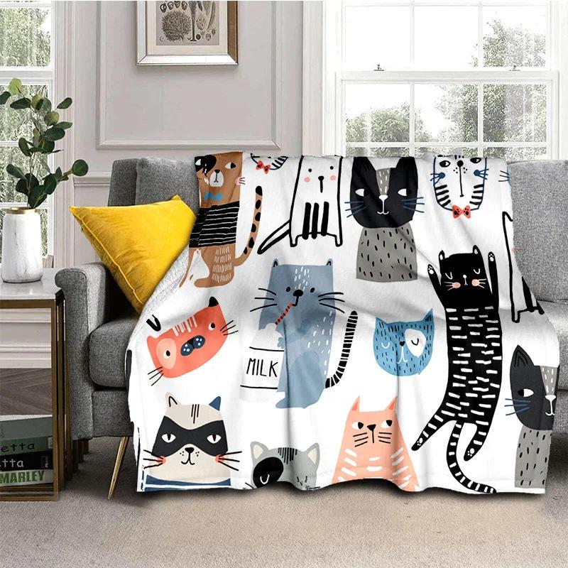 Cartoon Cat Flannel Comfortable Warm Blanket Children'S Gift Fluffy Soft Blanket Sofa Nap Portable Blanket