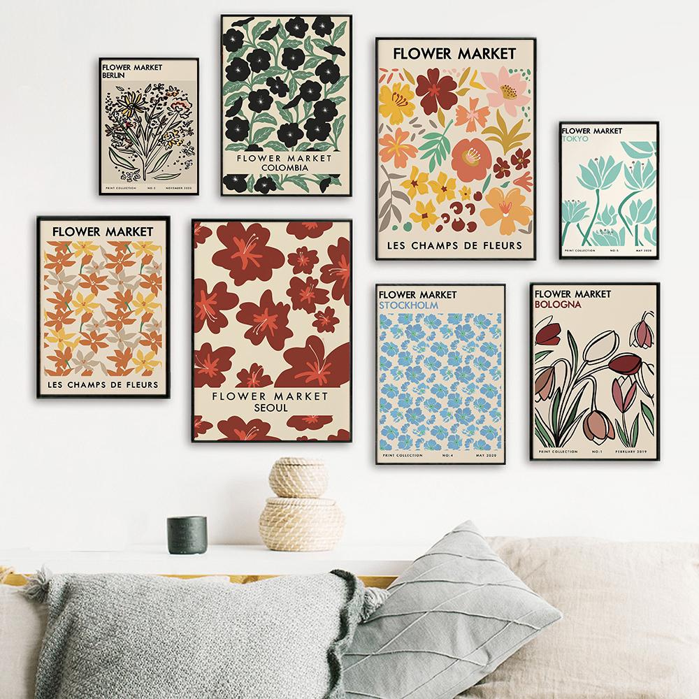 Abstract Flower Market Vintage Botanical Wall Art Canvas Painting Nordic Posters And Prints Wall Pictures For Living Room Decor