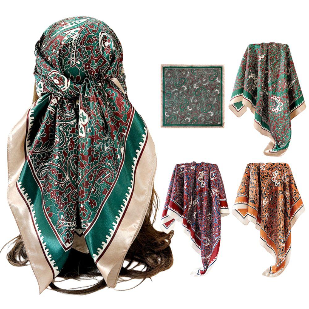 Cashew Flower Pattern Women's Headscarf Silky Smooth Middle East Shawl Arabic Square Scarf Outdoor