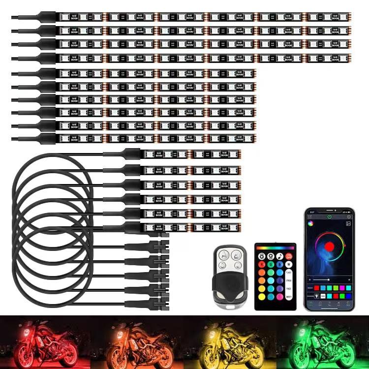 Светодиодная лента для мотоцикла, автомобиля, атмосферная, окружающая, для подсветки ног, с дистанционным управлением, гибкая, водонепроницаемая, реагирующая на звук, 12 В, декоративная, RGB