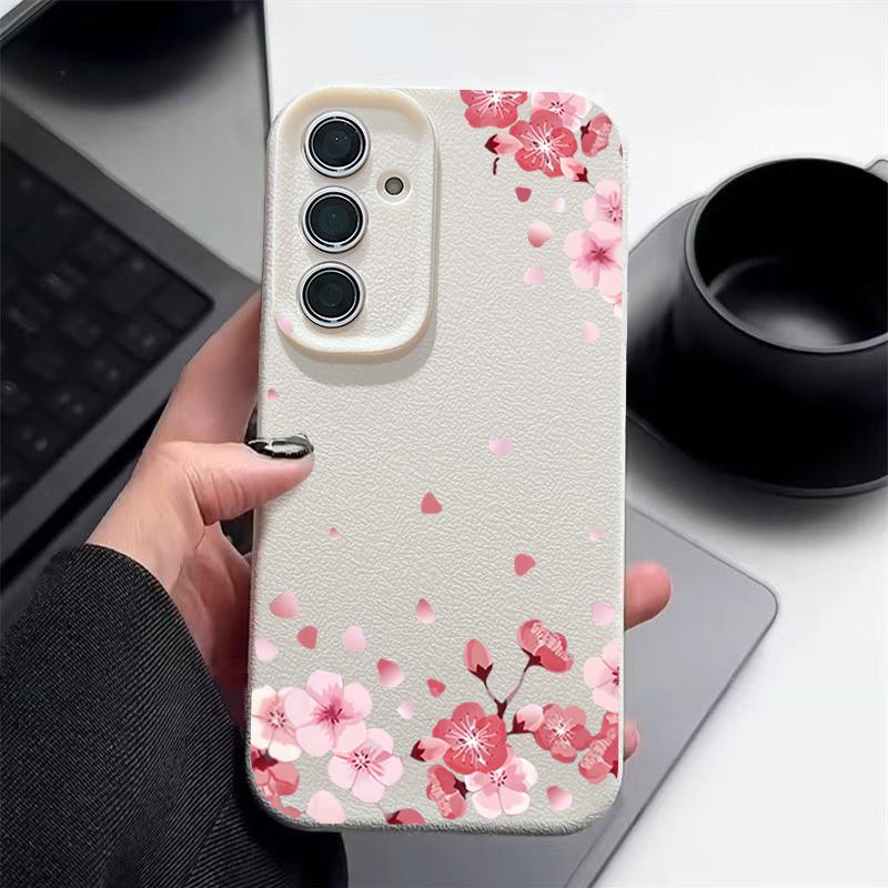 Для Samsung S25 Ultra S24 FE S23 S22 A56 A36 A16 A15 A55 чехол с рисунком в виде цветка сакуры тонкий мягкий чехол из ТПУ с текстурой из кожи противоударный матовый чехол для телефона