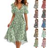 Women's Summer Fashion V-Neck Flared Dress Short Sleeve Floral Dresses