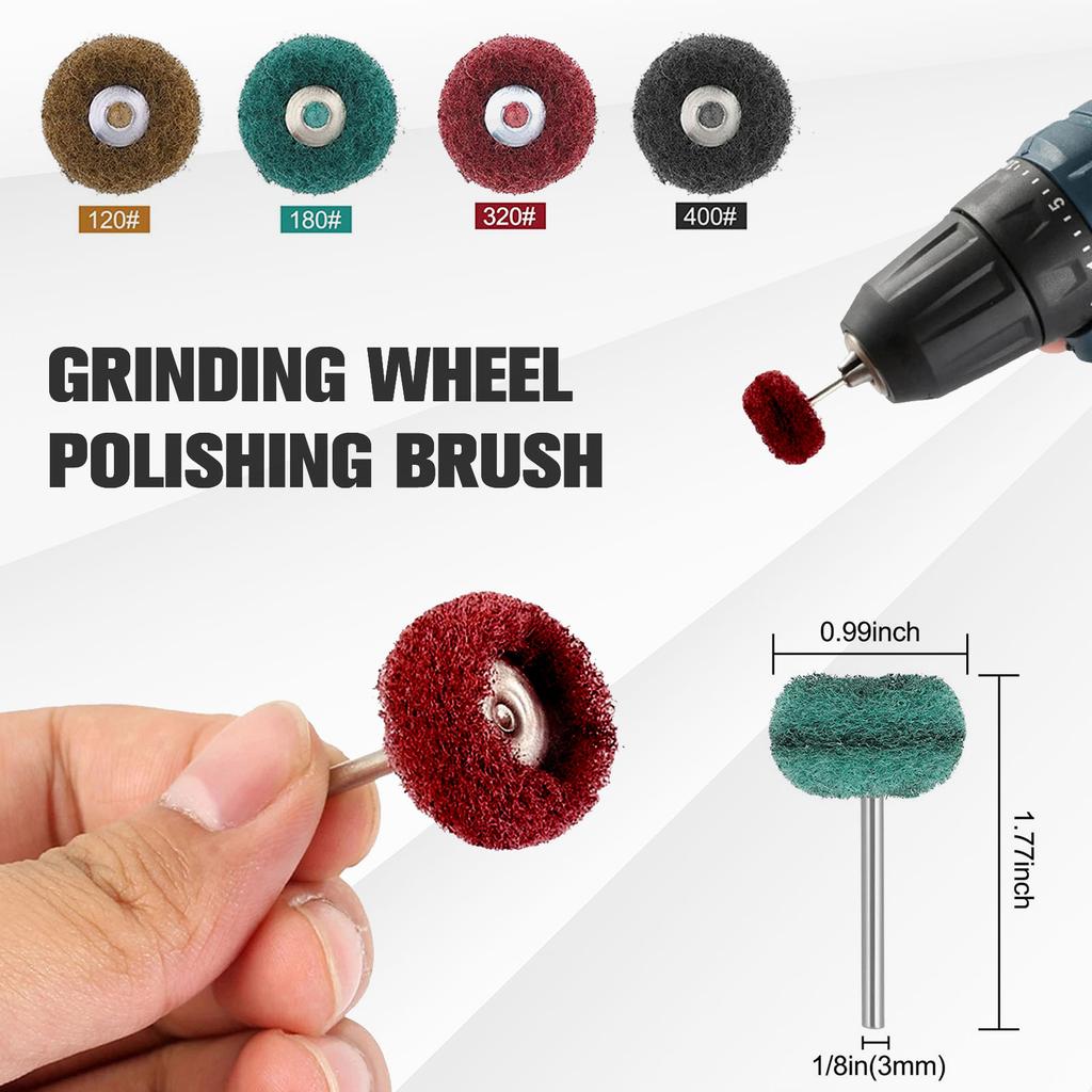50/58PCS Mini Drill Abrasive Brush Nylon Fiber Buffing Polishing Wheel with 1/8 Inch Shank for Dremel Rotary Tool Accessories