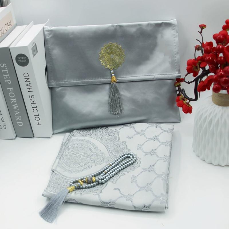 Модный полиэстеровый молитвенный коврик, переносные плетеные коврики, простой мусульманский принт с компасом в чехле, дорожный коврик