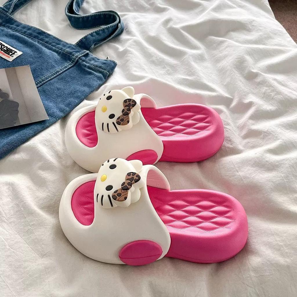 Summer New Cute Cat Print Platform Slides Women Comfort Thick Sole One Strap Outdoor Slippers