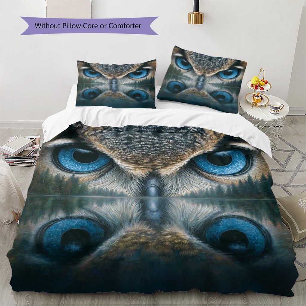 Сова и ее отражение  Узорный Комплект Постельного Белья Одеяло Покрывало Наволочка Домашний Декор  Подарок (1 пододеяльник + 2 наволочки, без наполнителя)