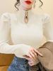 Chic Pearl-Embellished High-Neck Women's Sweater for Autumn 2025