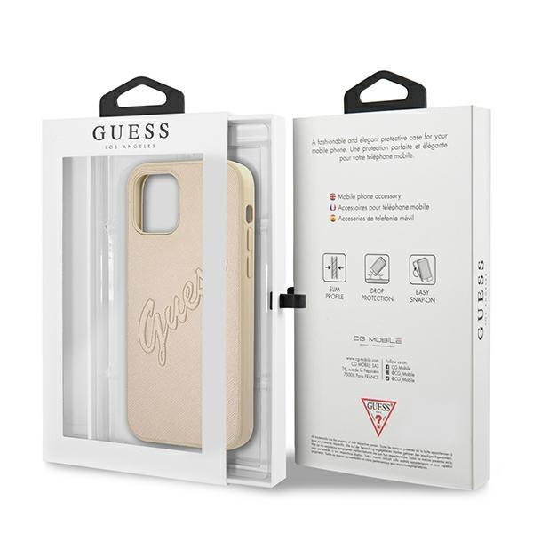 Etui do iPhone 12 Guess Saffiano Vintage Script Złote