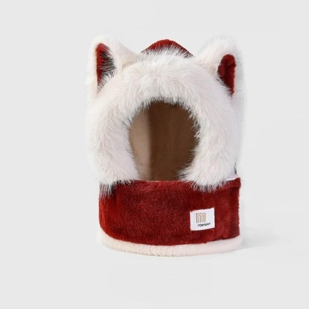 Fox Ear Design Women's Scarf Hat keep warm Integrated Bean Hat Cute Fluffy Hat Scarf Winter