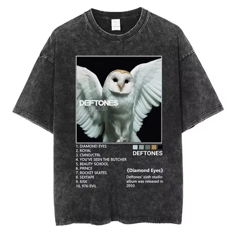 Deftones Vintage Washed TShirt Men Women Hip Hop Streetwear Cotton Tee