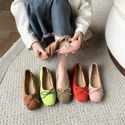 Модные французские туфли-балетки из плоского бархата, Новая модель 2025 года, Неглубокий бантик, Мягкая стелька, Одинарные туфли на платформе