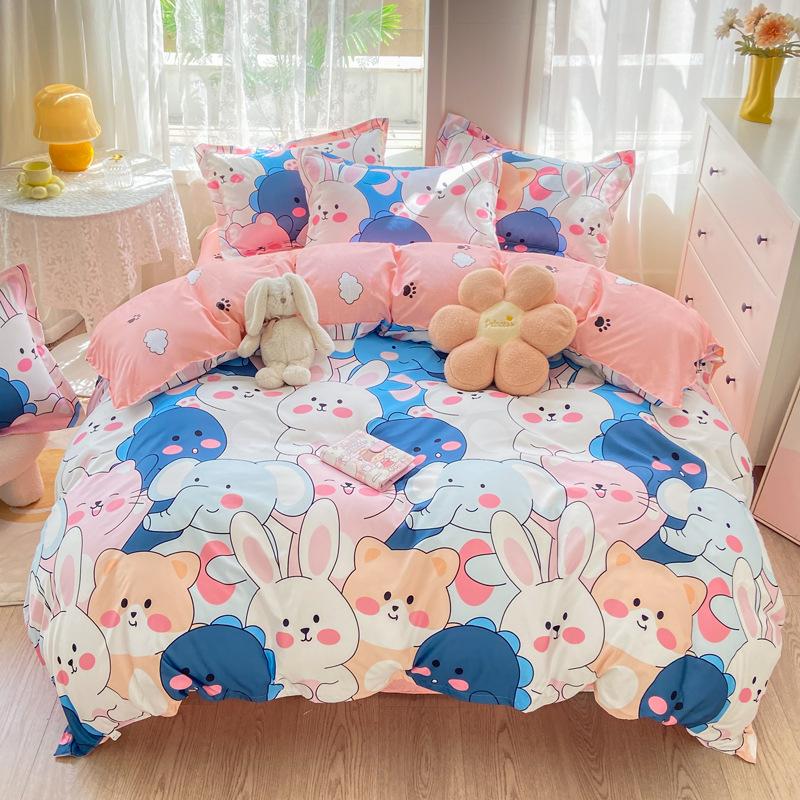 Комплект постельного белья из стираного хлопка, четыре предмета, пододеяльник, простыня, комплект из трех предметов для спальни