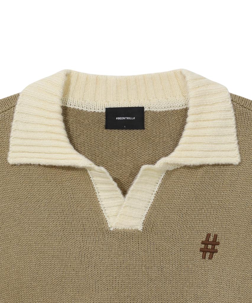 BEENTRILL Акриловый вязаный свитер с блочным воротником (бежевый)
