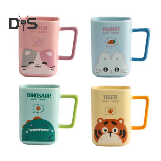 Керамическая кружка с изображением кота, кофейная кружка, квадратная художественная чашка, 420 мл, большая емкость, мультяшная чайная кружка, модная посуда для напитков, подарок для мужчин и женщин