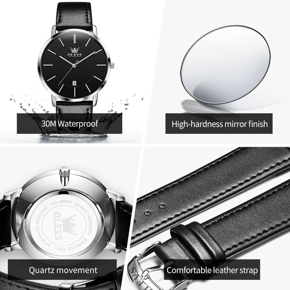 OLEVS Ultra Thin 6.5mm Top Original Quartz Watch for Men Minimalist Fashion Luxury Brand Waterproof Men's Watches 5869