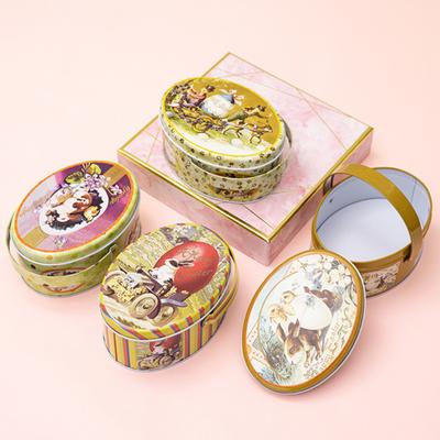 Коробка для счастливой Пасхи с ручкой, коробка для конфет в форме плоского яйца, мультяшный кролик, портативная железная художественная коробка для печенья, детский подарок, пасхальная вечеринка, сувениры