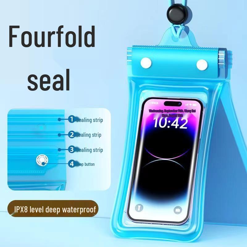 Triple-Fold Waterproof Phone Pouch with Touch Screen & Photo Capability for Swimming, Rafting, Diving – Universal Fit.