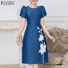 Женское повседневное летнее платье с круглым вырезом и коротким рукавом с принтом