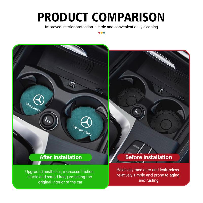 Car Coaster Cup Slot Pad Suede Anti-Slip Interior Water Cup Mat For Mercedes Benz AMG A C E S G Class W201 W210 W108 W204 W205 ZACDE1