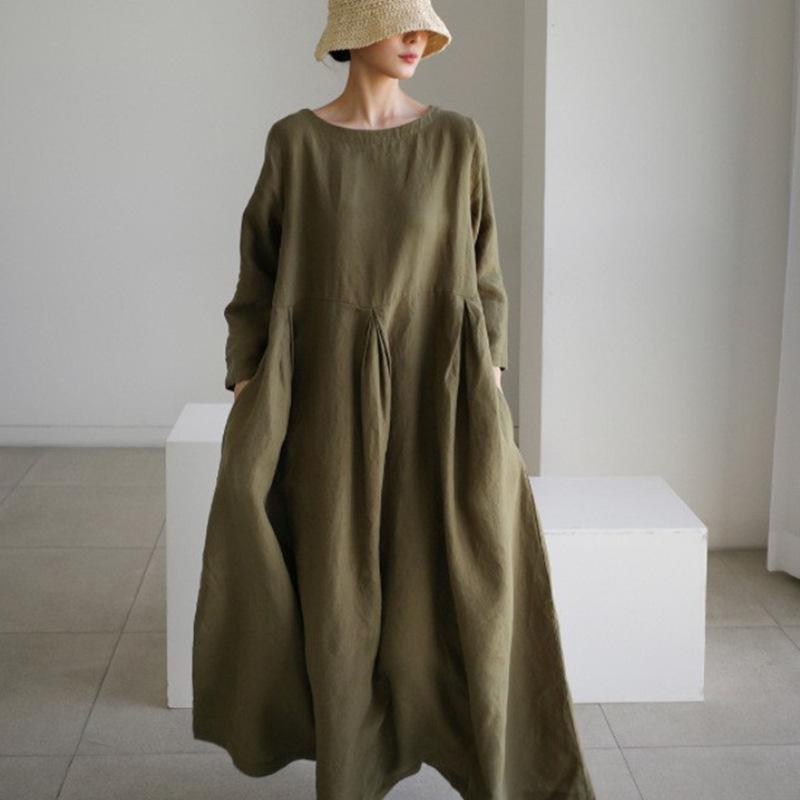 Женский свободный круглый вырез пуловер однотонный цвет длиной до колена свободные длинные платья