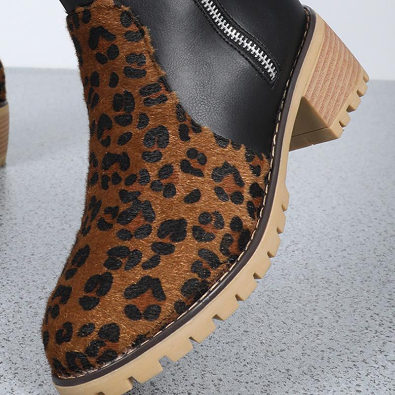 Leopard Ankle Women Chelsea Boots Suede Mid Heels Shoes Winter Designer 2024 New Fashion Trend Walking Goth Mujer Zapatillas