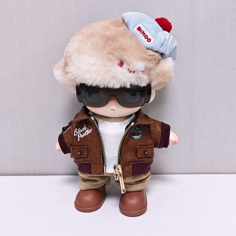 Dimoo Doll Outfit Set Retro Pilot Jacket Sunglasses White Tee Pants 4-5pcs Fashion Accessory 15-35 Old Collectors