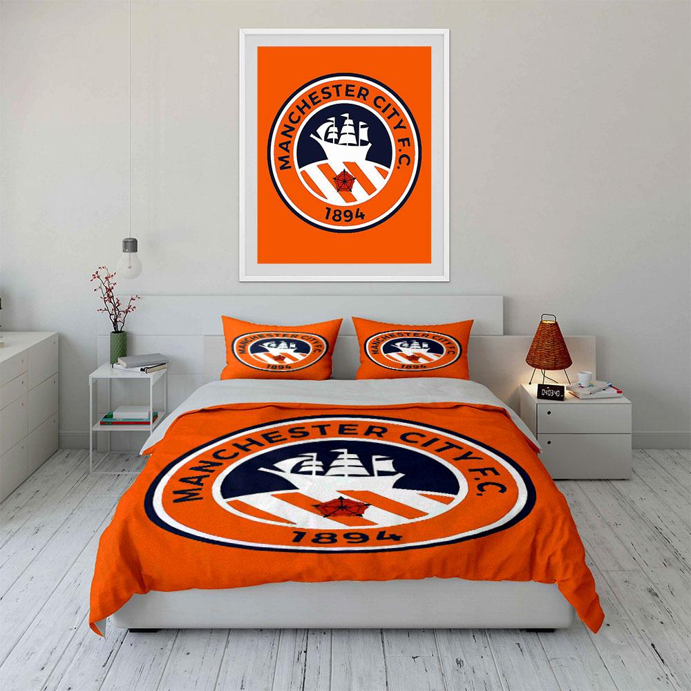 Orange Manchester City Bedding Set Bedding Duvet Cover Set Duvet Cover Pillowcases (1 * Duvet Cover 2 * Pillowcases, without duvet insert)