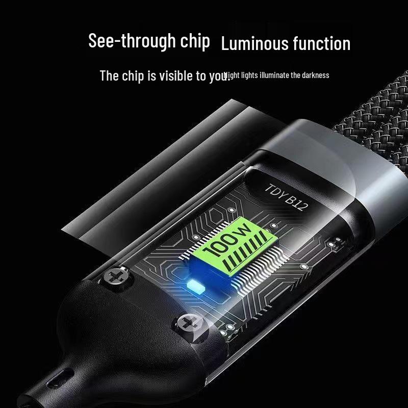 Прозрачный кабель 3-в-1, 100 Вт, Super Fast Charging 6 А, Совместим с Android, Huawei, Apple.