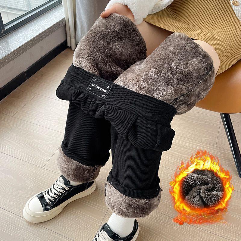 Зимние брюки с широкими штанинами женские осенние плюшевые брюки женские очень толстые из овчины теплые прямые брюки джоггеры женские