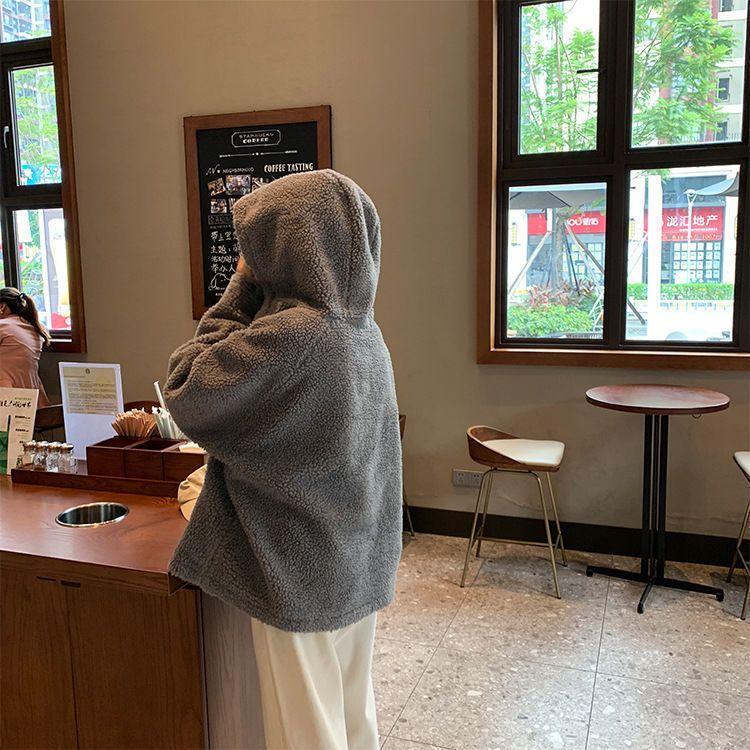 Women Oversized Parkas Hooded Thick Coat Ladies Soft Kawaii Jackets Double Sided Outerwear Autumn Winter Warm Long Sleeve Tops