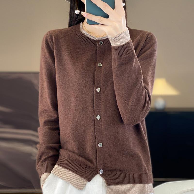 Knitted Cardigan Women's Colour Block Sweater Loose Long Sleeve Top