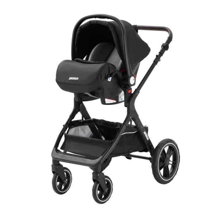 YAZOCO - Poussette combinée 3 en 1 - Avec nacelle-siège auto - Jusqu'à 15Kg - Noir