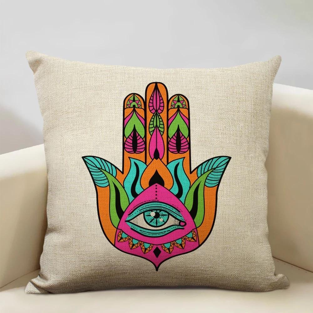 Mandala Sofa Decorative Throw Pillow Case, Hamsa Cushion Cover, Home Living Room Pillow Cover, 45x45cm